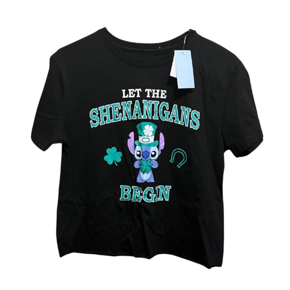 Disney Black 'Let The Shenanigans Begin' Stitch St. Patrick's Tee cut off Style
